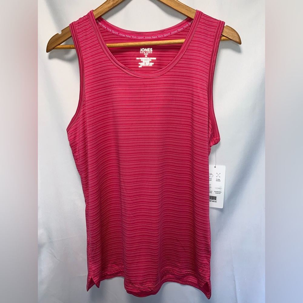 NWT Jones New York Sport Pink Stripe Tank Top Reflective Moisture Wicking Medium